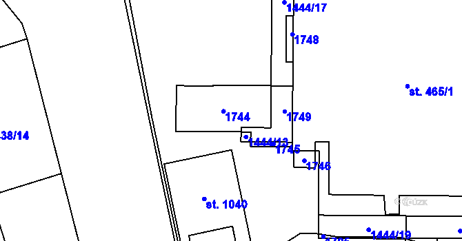 Parcela st. 465/3 v KÚ Velké Poříčí, Katastrální mapa