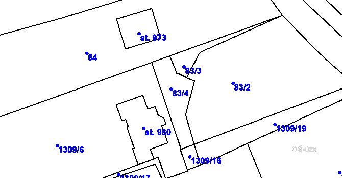 Parcela st. 83/4 v KÚ Velké Poříčí, Katastrální mapa