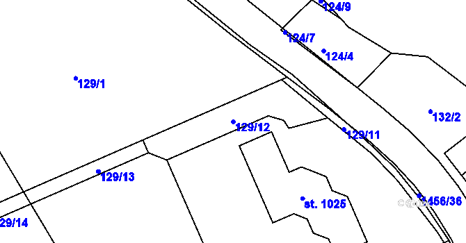 Parcela st. 129/12 v KÚ Velké Poříčí, Katastrální mapa