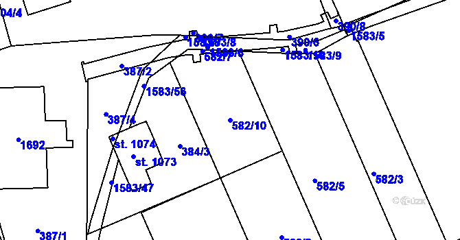 Parcela st. 582/10 v KÚ Velké Poříčí, Katastrální mapa