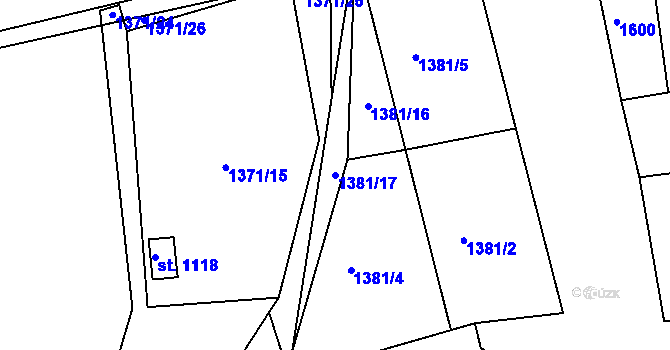 Parcela st. 1381/17 v KÚ Velké Poříčí, Katastrální mapa