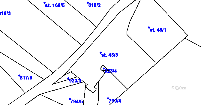 Parcela st. 45/3 v KÚ Rokytník, Katastrální mapa