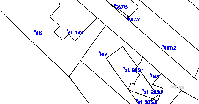 Parcela st. 9/2 v KÚ Rokytník, Katastrální mapa