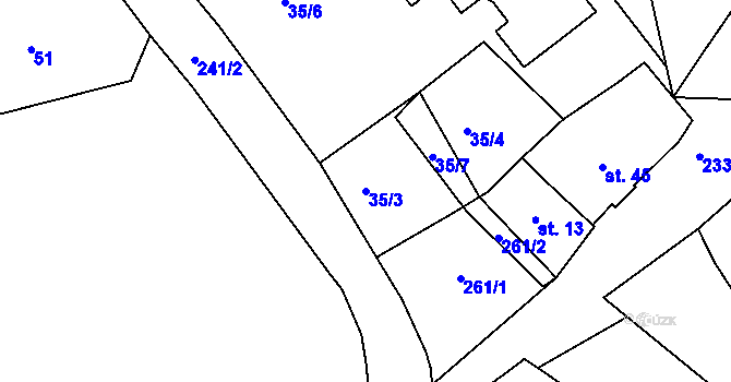 Parcela st. 35/3 v KÚ Malá Čermná, Katastrální mapa