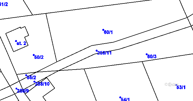 Parcela st. 258/11 v KÚ Malá Čermná, Katastrální mapa
