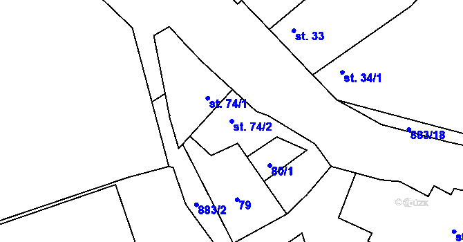 Parcela st. 74/2 v KÚ Hrotovice, Katastrální mapa