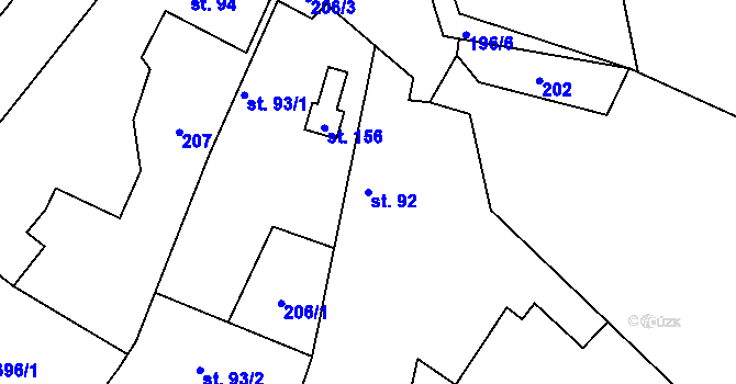 Parcela st. 92 v KÚ Hrotovice, Katastrální mapa
