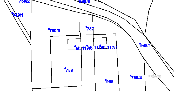 Parcela st. 117/2 v KÚ Hrotovice, Katastrální mapa
