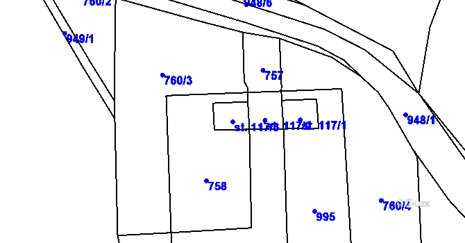 Parcela st. 117/3 v KÚ Hrotovice, Katastrální mapa