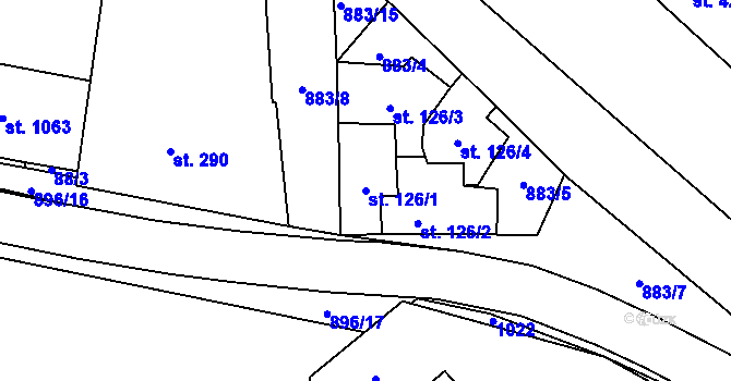 Parcela st. 126/1 v KÚ Hrotovice, Katastrální mapa