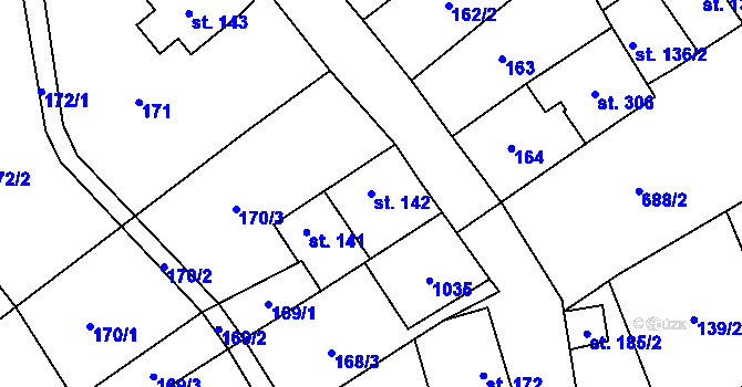 Parcela st. 142 v KÚ Hrotovice, Katastrální mapa