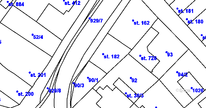 Parcela st. 182 v KÚ Hrotovice, Katastrální mapa
