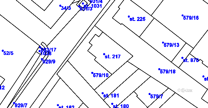 Parcela st. 217 v KÚ Hrotovice, Katastrální mapa