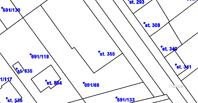 Parcela st. 355 v KÚ Hrotovice, Katastrální mapa