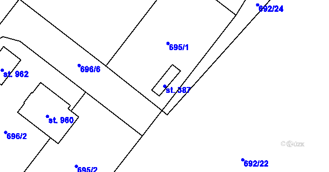 Parcela st. 387 v KÚ Hrotovice, Katastrální mapa