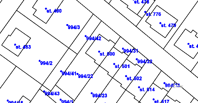 Parcela st. 500 v KÚ Hrotovice, Katastrální mapa