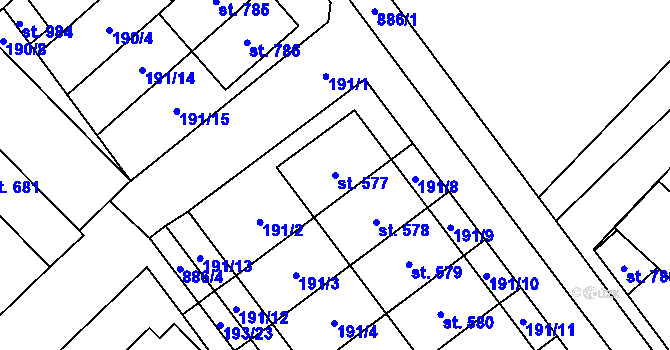 Parcela st. 577 v KÚ Hrotovice, Katastrální mapa