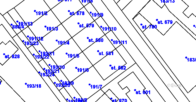 Parcela st. 581 v KÚ Hrotovice, Katastrální mapa