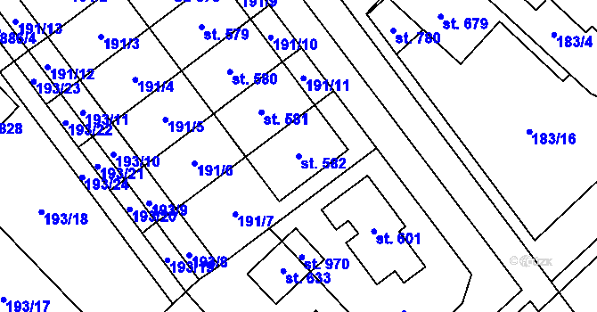 Parcela st. 582 v KÚ Hrotovice, Katastrální mapa