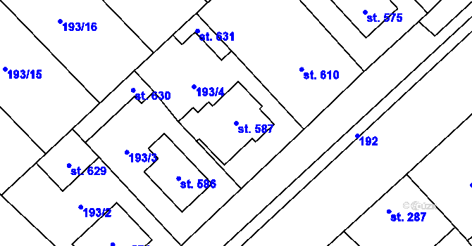 Parcela st. 587 v KÚ Hrotovice, Katastrální mapa