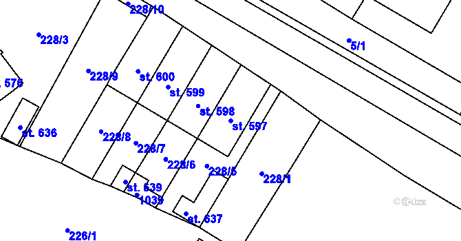 Parcela st. 597 v KÚ Hrotovice, Katastrální mapa