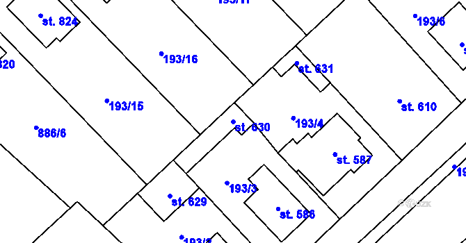 Parcela st. 630 v KÚ Hrotovice, Katastrální mapa