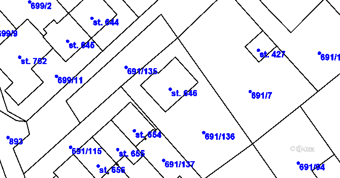Parcela st. 646 v KÚ Hrotovice, Katastrální mapa