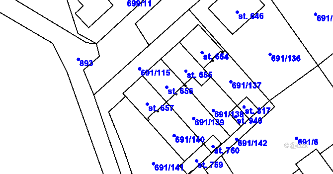 Parcela st. 656 v KÚ Hrotovice, Katastrální mapa