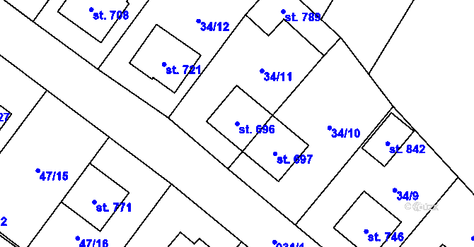 Parcela st. 696 v KÚ Hrotovice, Katastrální mapa