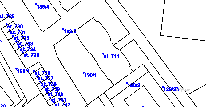 Parcela st. 711 v KÚ Hrotovice, Katastrální mapa