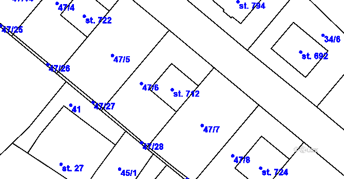 Parcela st. 712 v KÚ Hrotovice, Katastrální mapa