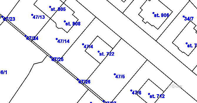 Parcela st. 722 v KÚ Hrotovice, Katastrální mapa