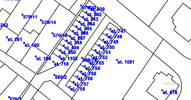 Parcela st. 751 v KÚ Hrotovice, Katastrální mapa