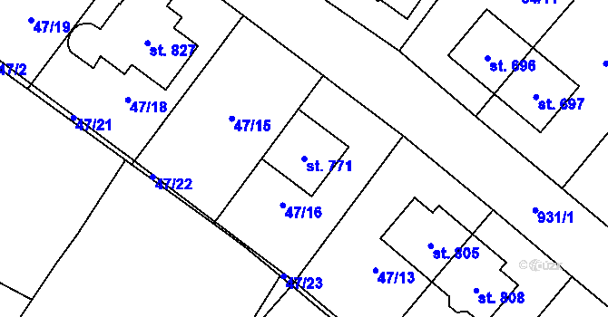 Parcela st. 771 v KÚ Hrotovice, Katastrální mapa