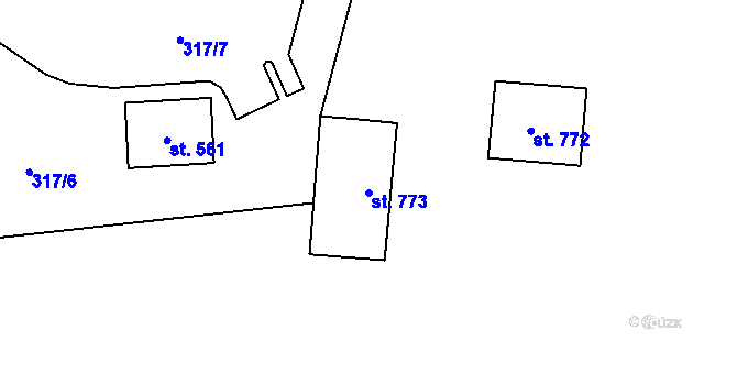 Parcela st. 773 v KÚ Hrotovice, Katastrální mapa