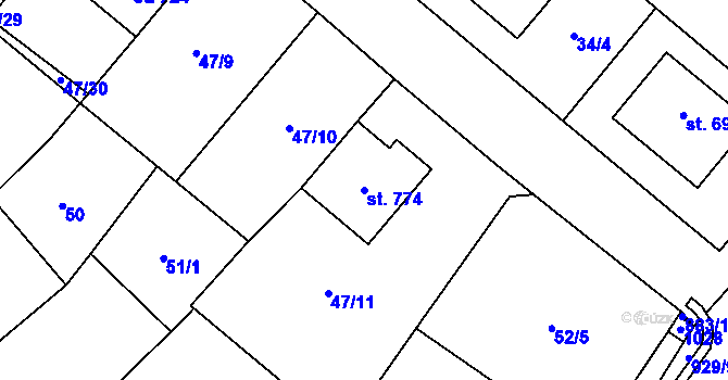Parcela st. 774 v KÚ Hrotovice, Katastrální mapa