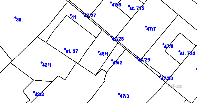 Parcela st. 45/1 v KÚ Hrotovice, Katastrální mapa