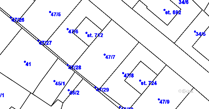 Parcela st. 47/7 v KÚ Hrotovice, Katastrální mapa