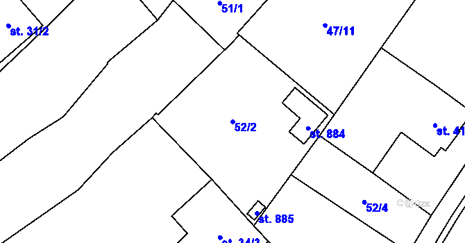 Parcela st. 52/2 v KÚ Hrotovice, Katastrální mapa