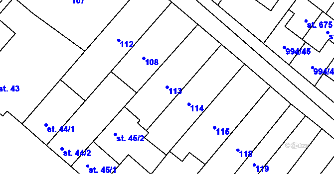 Parcela st. 113 v KÚ Hrotovice, Katastrální mapa