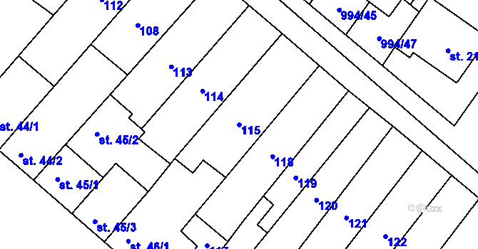 Parcela st. 115 v KÚ Hrotovice, Katastrální mapa