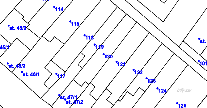 Parcela st. 120 v KÚ Hrotovice, Katastrální mapa
