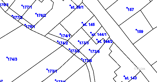 Parcela st. 173/3 v KÚ Hrotovice, Katastrální mapa