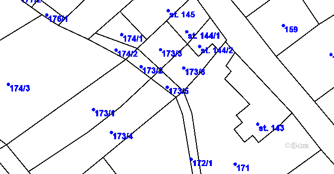 Parcela st. 173/5 v KÚ Hrotovice, Katastrální mapa
