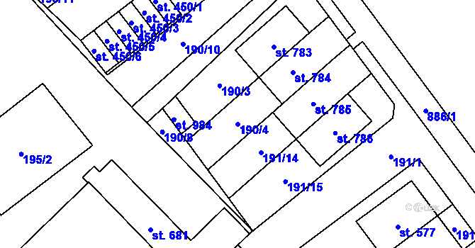 Parcela st. 190/4 v KÚ Hrotovice, Katastrální mapa