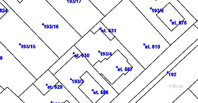 Parcela st. 193/4 v KÚ Hrotovice, Katastrální mapa