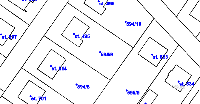 Parcela st. 594/9 v KÚ Hrotovice, Katastrální mapa