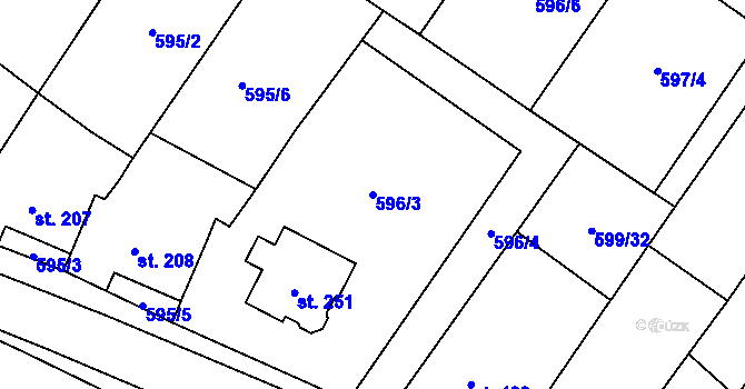 Parcela st. 596/3 v KÚ Hrotovice, Katastrální mapa