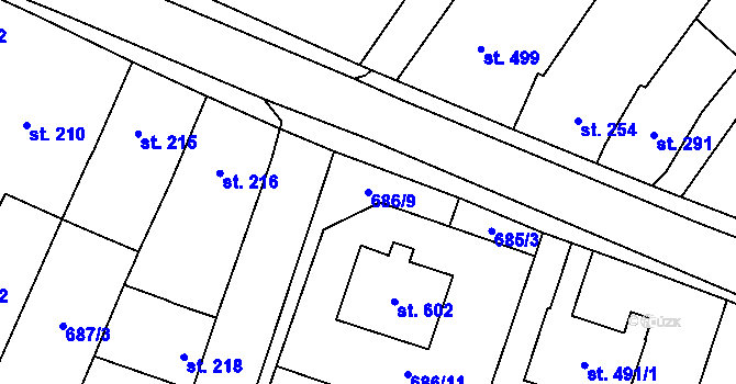 Parcela st. 686/9 v KÚ Hrotovice, Katastrální mapa