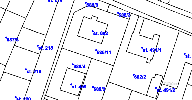 Parcela st. 686/11 v KÚ Hrotovice, Katastrální mapa